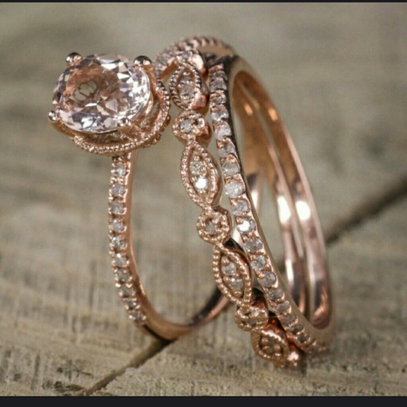 Jewelry - 3-pcs 18k Rose Gold Tone White Sapphire Ring